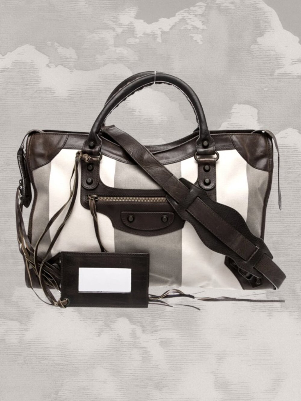 BALENCIAGA City Bag Striped Moto Leather 2-way Work Nicolas Ghesquière